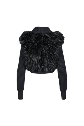 LONGSLEEVE KNIT FAUX FUR SHRUG / BLK