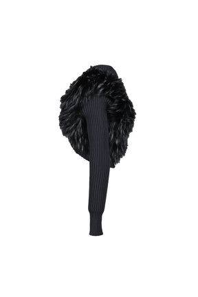 LONGSLEEVE KNIT FAUX FUR SHRUG / BLK