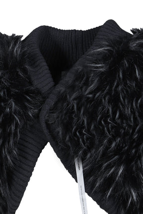 LONGSLEEVE KNIT FAUX FUR SHRUG / BLK