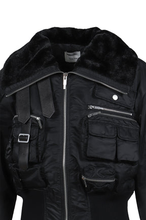 MULTIPOCKET CARGO JACKET WITH LEATHER TRIM / BLK