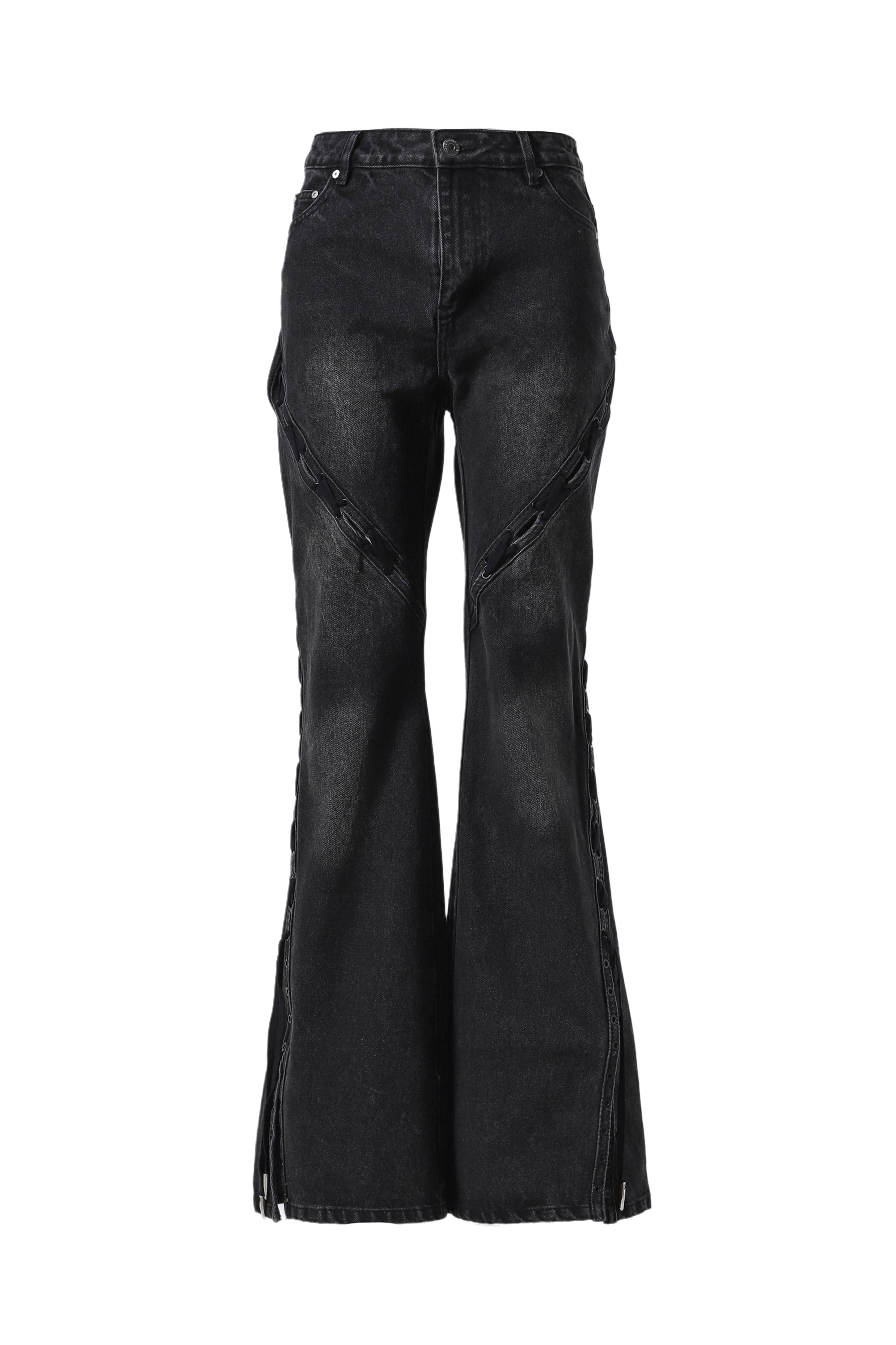 DECONSTRUCTION LACE-UP JEANS / BLACK