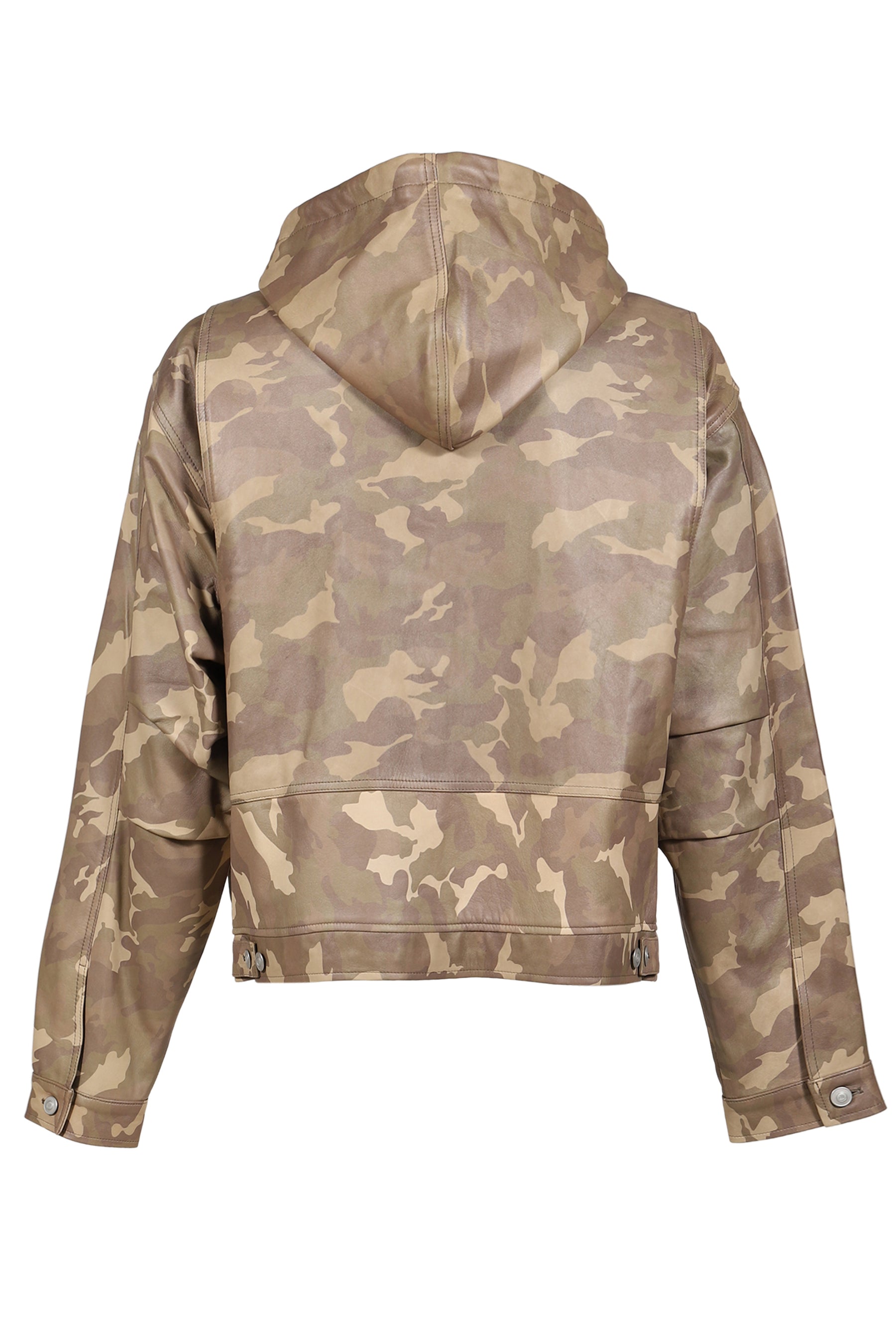 LEATHER FRONT ZIPPER HOODIE JACKET / CAMO
