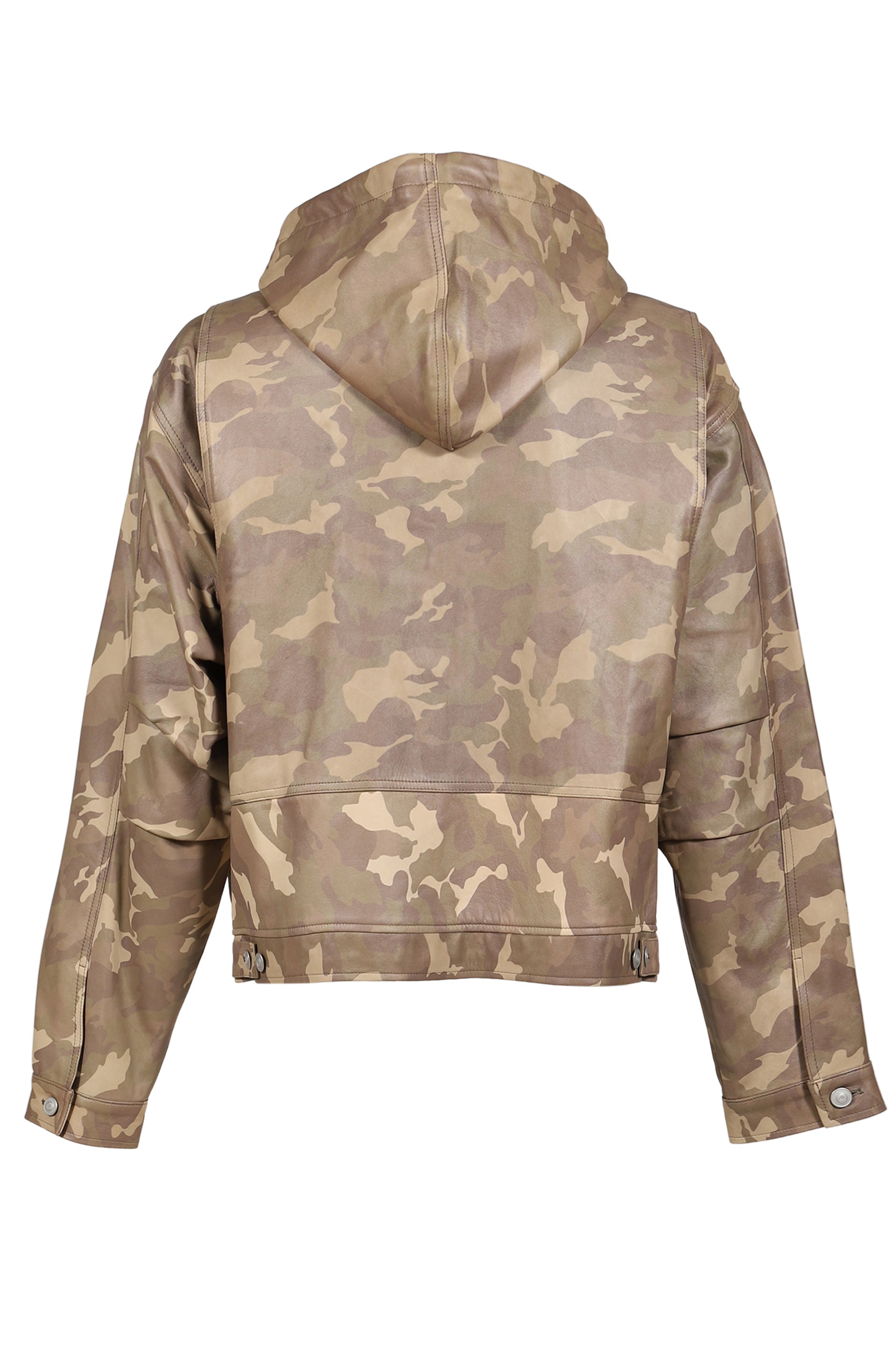 LEATHER FRONT ZIPPER HOODIE JACKET / CAMO
