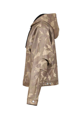 LEATHER FRONT ZIPPER HOODIE JACKET / CAMO