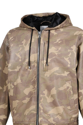LEATHER FRONT ZIPPER HOODIE JACKET / CAMO