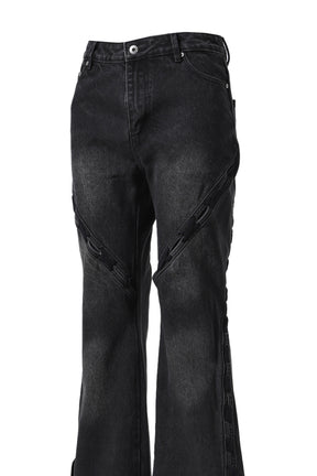 DECONSTRUCTION LACE-UP JEANS / BLACK