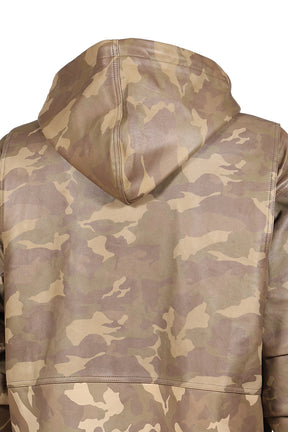 LEATHER FRONT ZIPPER HOODIE JACKET / CAMO