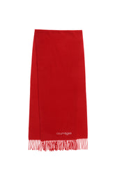 EMBROIDERED FRINGED SCARF/RED 