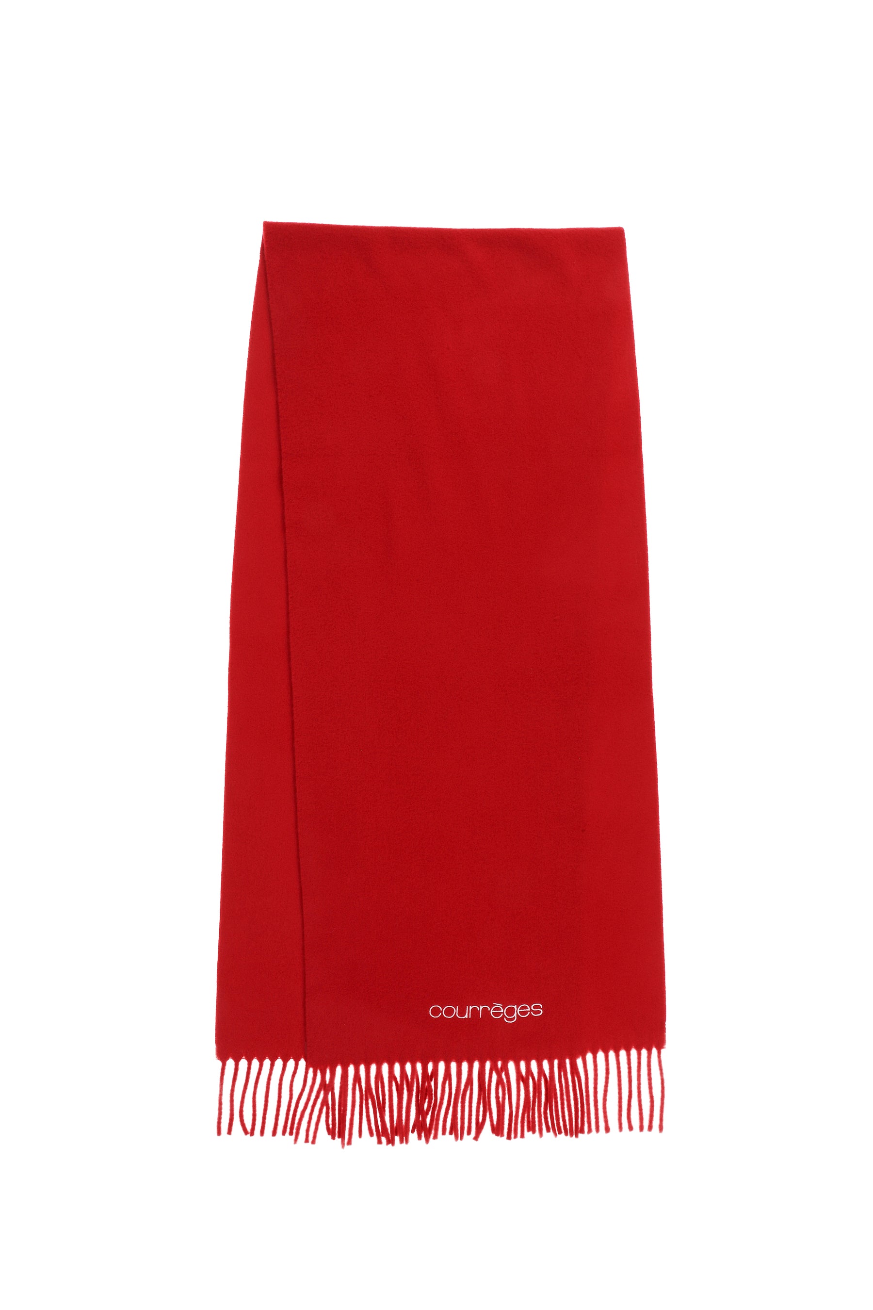 EMBROIDERED FRINGED SCARF/RED 