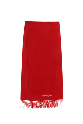 EMBROIDERED FRINGED SCARF/RED 