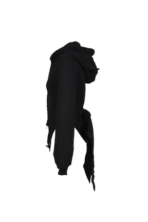 BLACK & WHITE STRIPED KNIT HOODIE DRESS / BLK