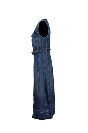 GANNI LIGHT DENIM BELT MIDI DRESS / MID BLU VINTAGE