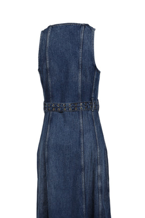 GANNI LIGHT DENIM BELT MIDI DRESS / MID BLU VINTAGE