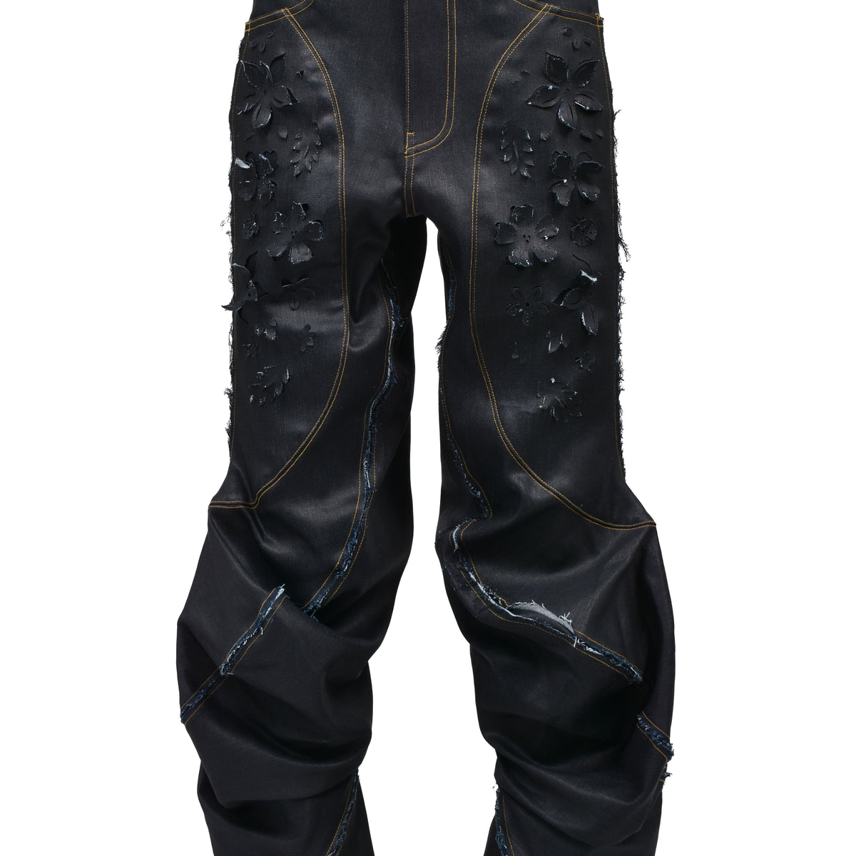 JUNTAE KIM SS26 LASER-SLASHED TWIST PANTS / IND - NUBIAN