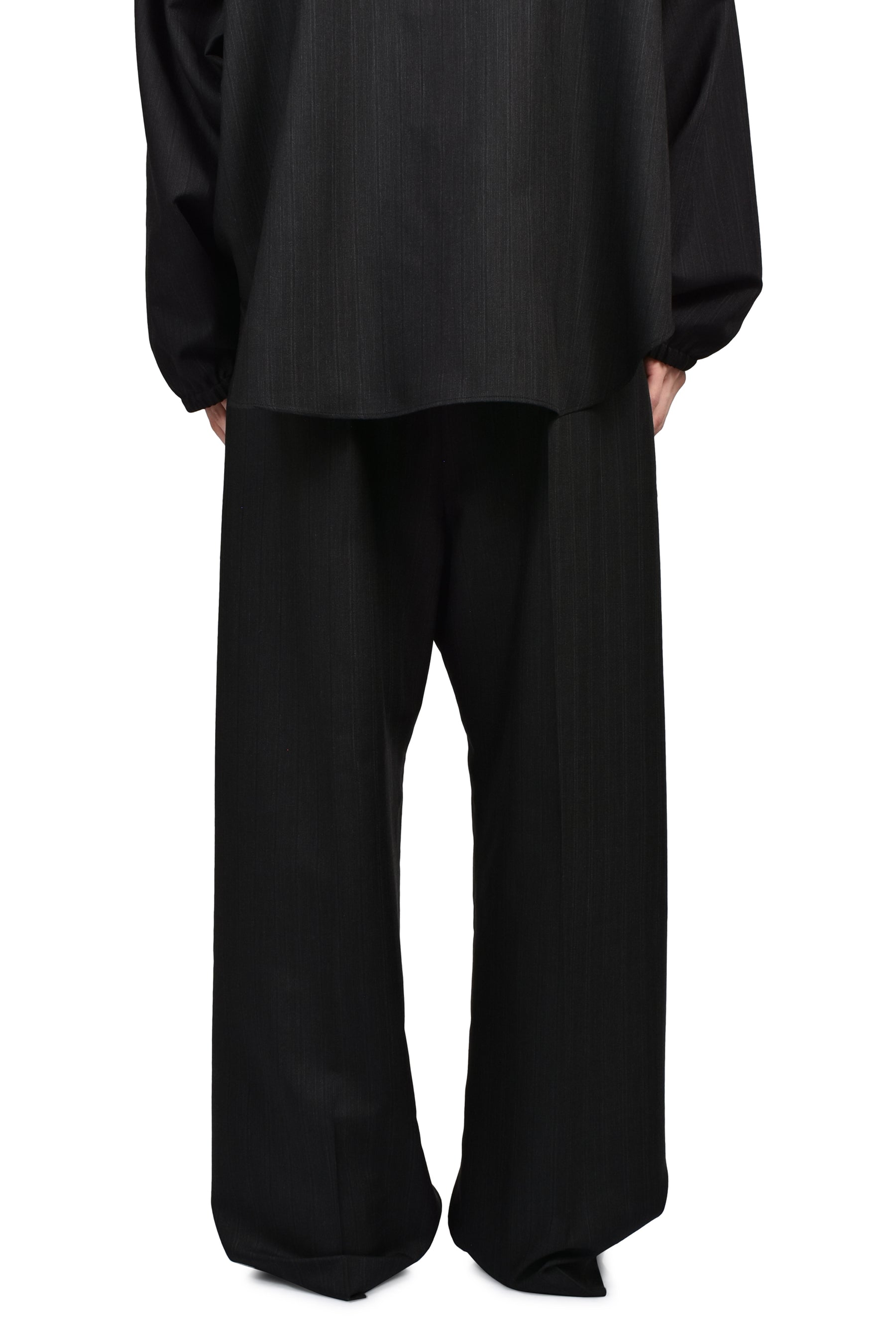 WIDE LEG DRAWSTRING PANTS / BLK STRIPED
