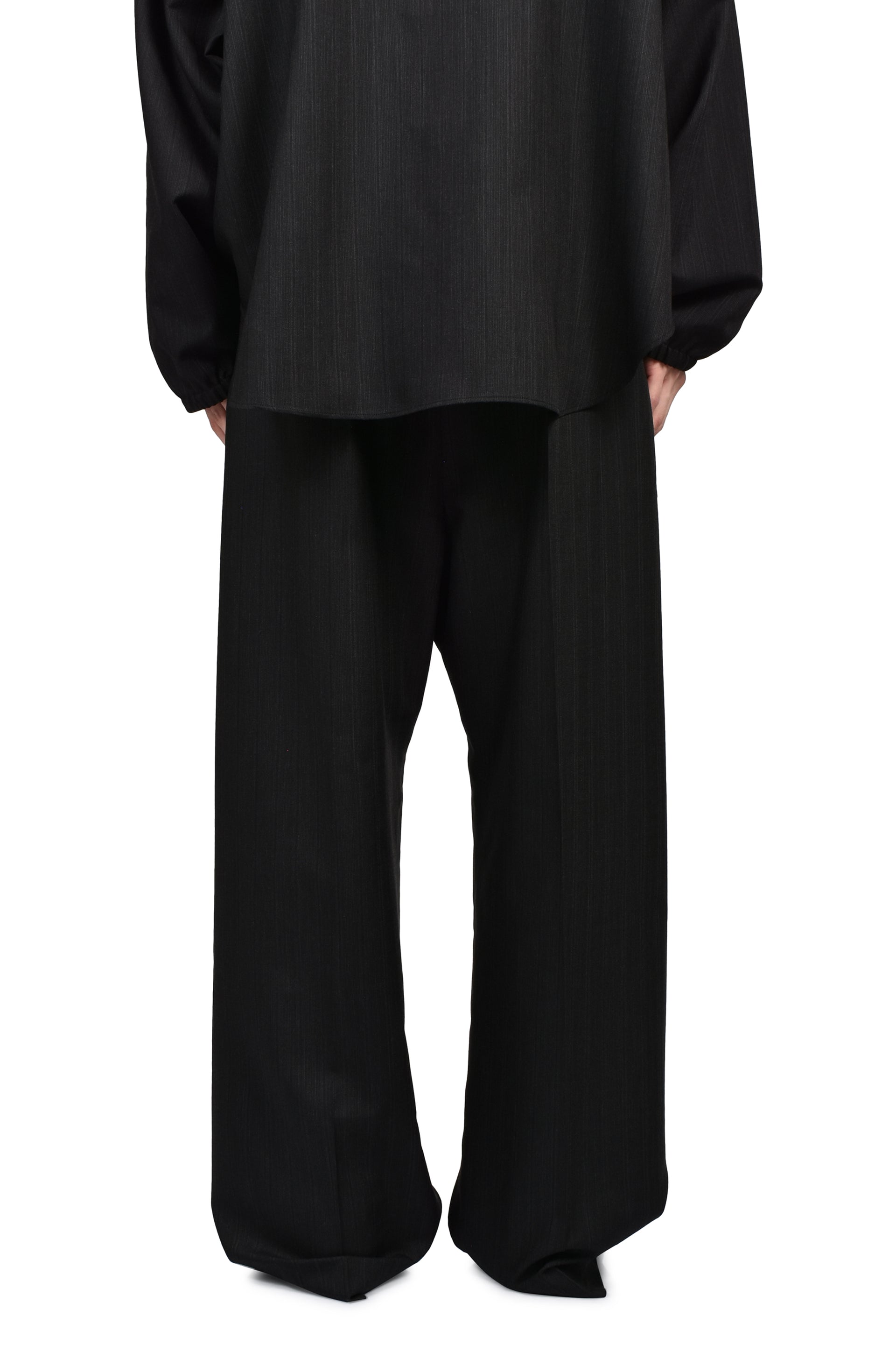 WIDE LEG DRAWSTRING PANTS / BLK STRIPED