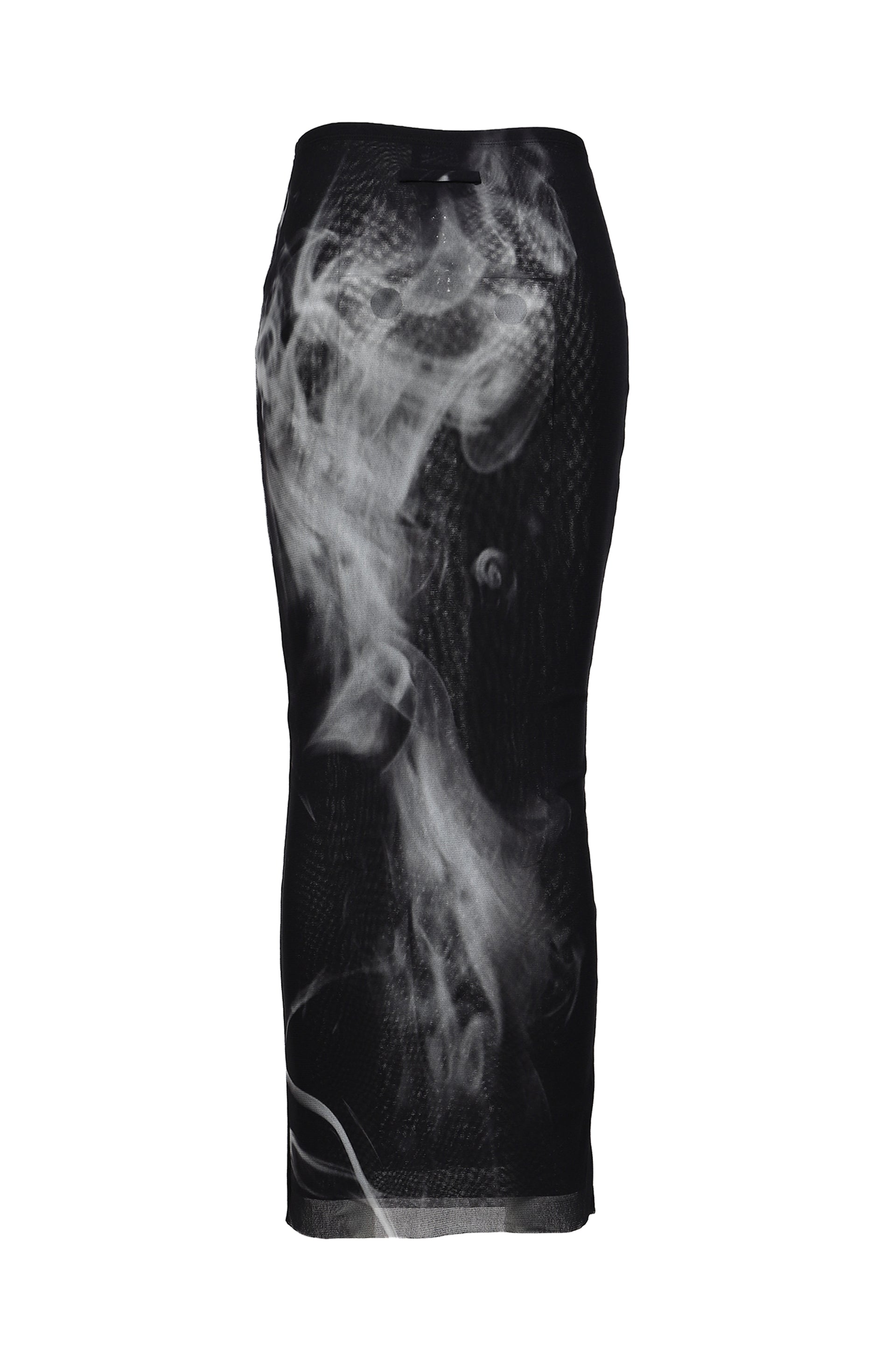 MESH LONG SKIRT PRINTED "SMOKING WOMEN" / BLK GRY WHT