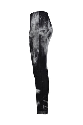 MESH LONG SKIRT PRINTED "SMOKING WOMEN" / BLK GRY WHT