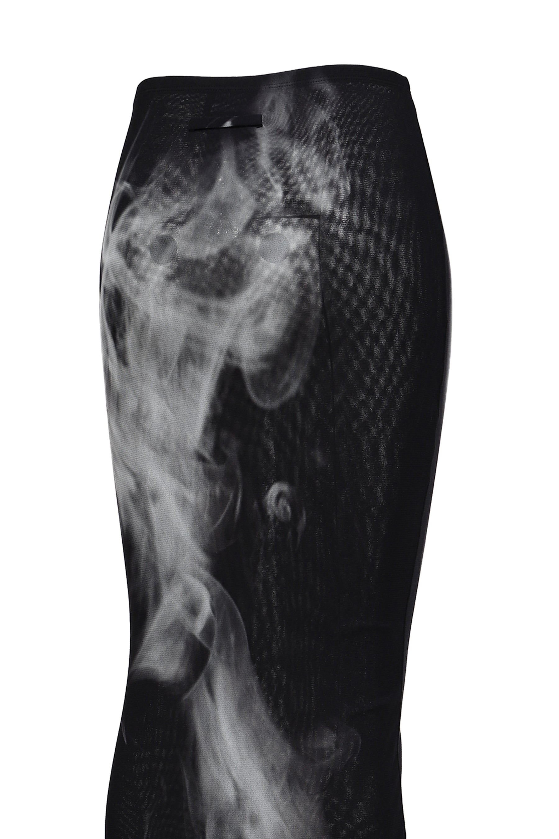 MESH LONG SKIRT PRINTED "SMOKING WOMEN" / BLK GRY WHT