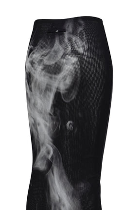 MESH LONG SKIRT PRINTED "SMOKING WOMEN" / BLK GRY WHT