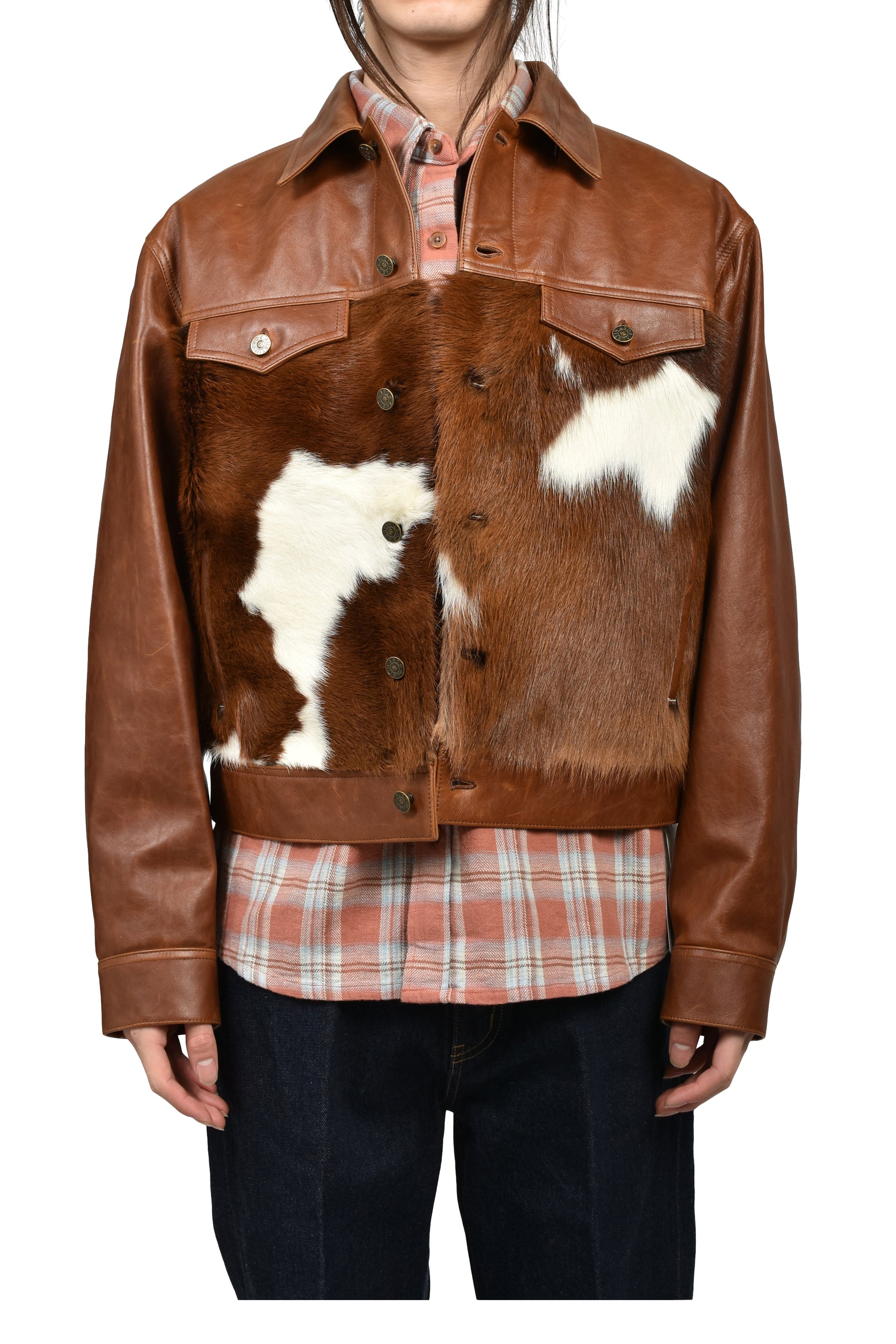 HAIR-ON WESTERN TRUCKER JACKET / TAN BRW