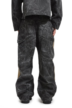 BLACK MENS CRINKLED CARPENTER PANTS / BLK