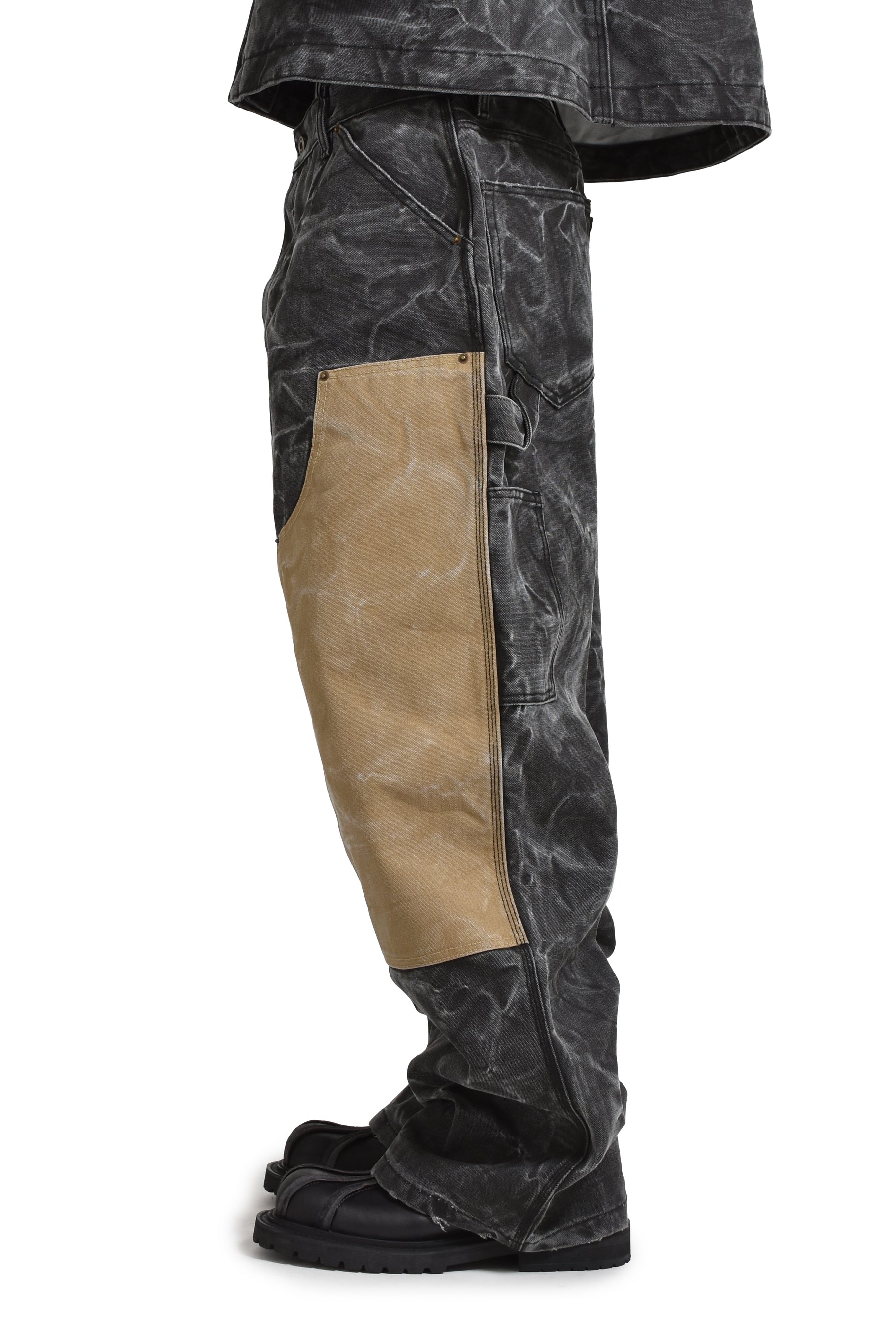 BLACK MENS CRINKLED CARPENTER PANTS / BLK