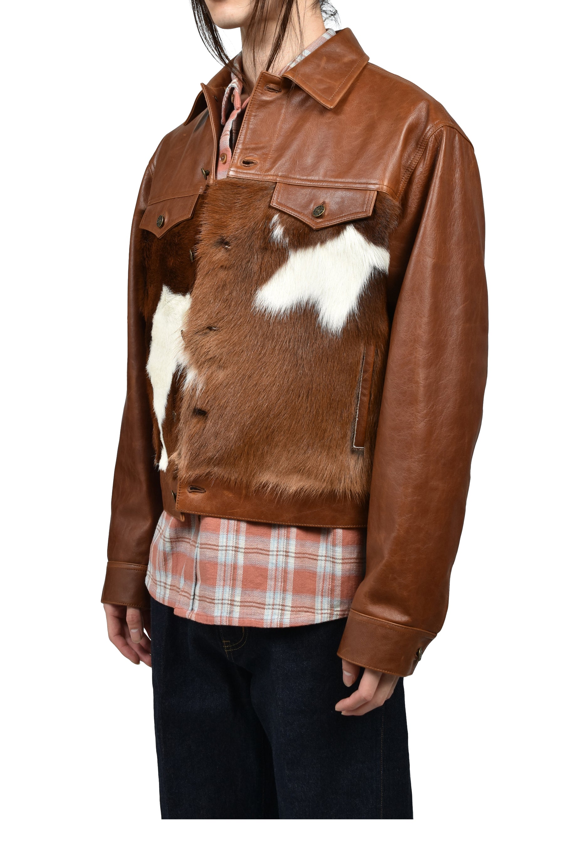 HAIR-ON WESTERN TRUCKER JACKET / TAN BRW