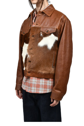 HAIR-ON WESTERN TRUCKER JACKET / TAN BRW