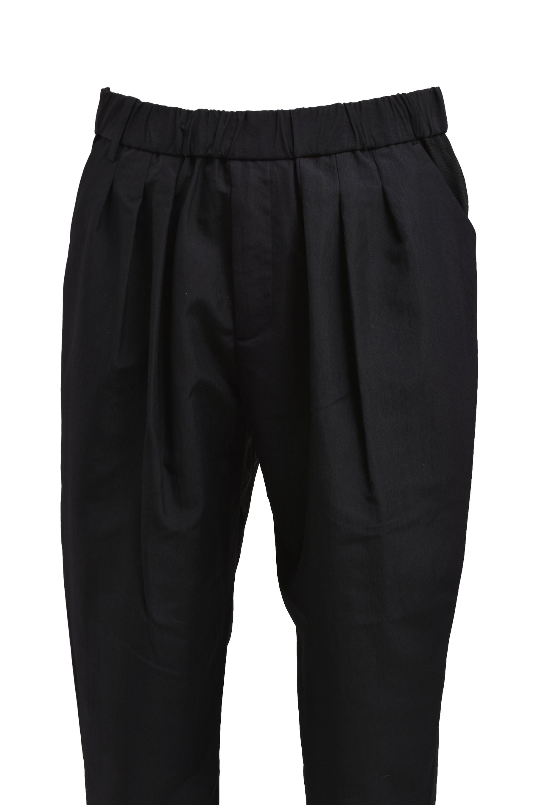 POLYESTER TAFFETA TAPERED EASY PANTS / BLK