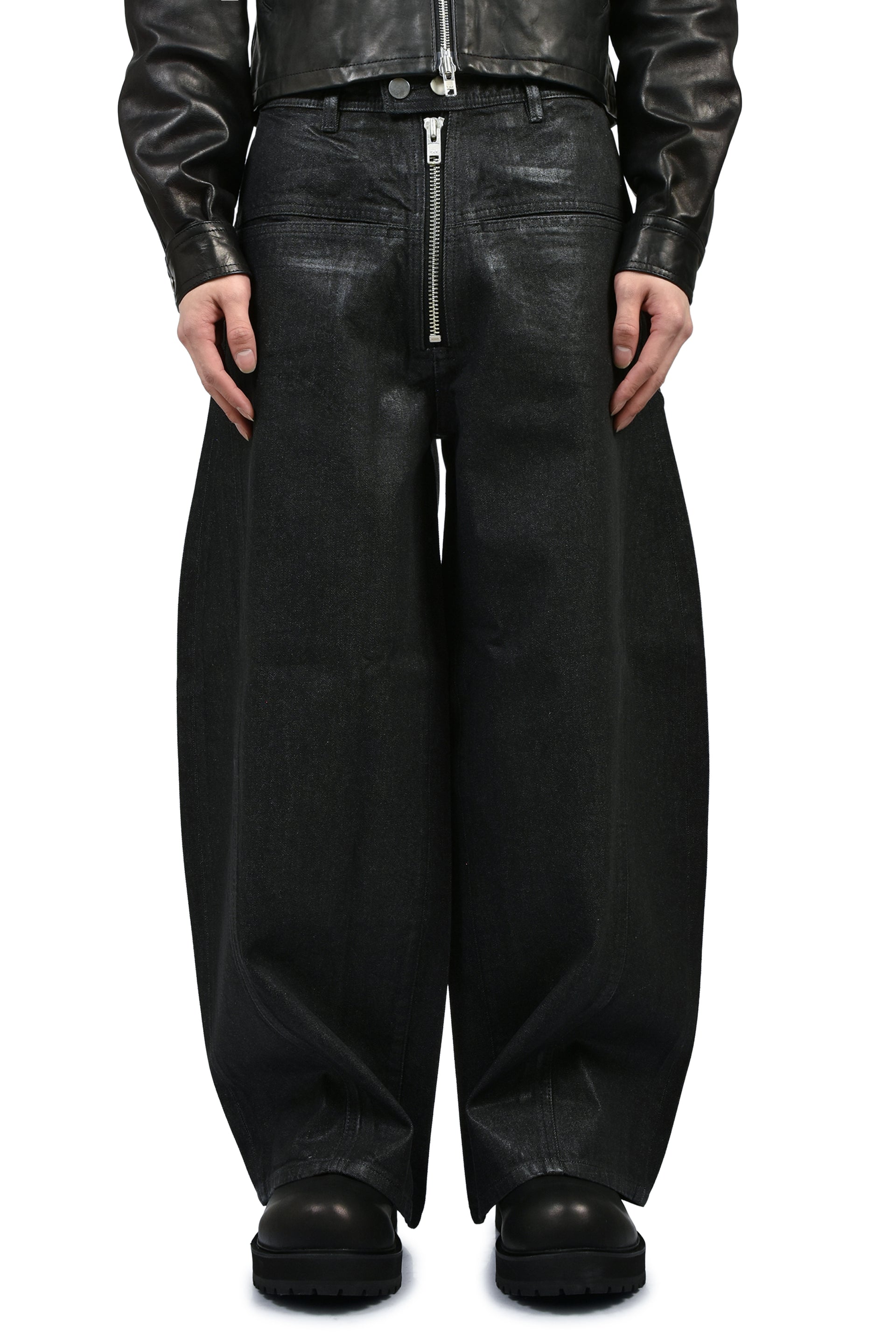 FRONT ZIP BAGGY  / WAXED BLK