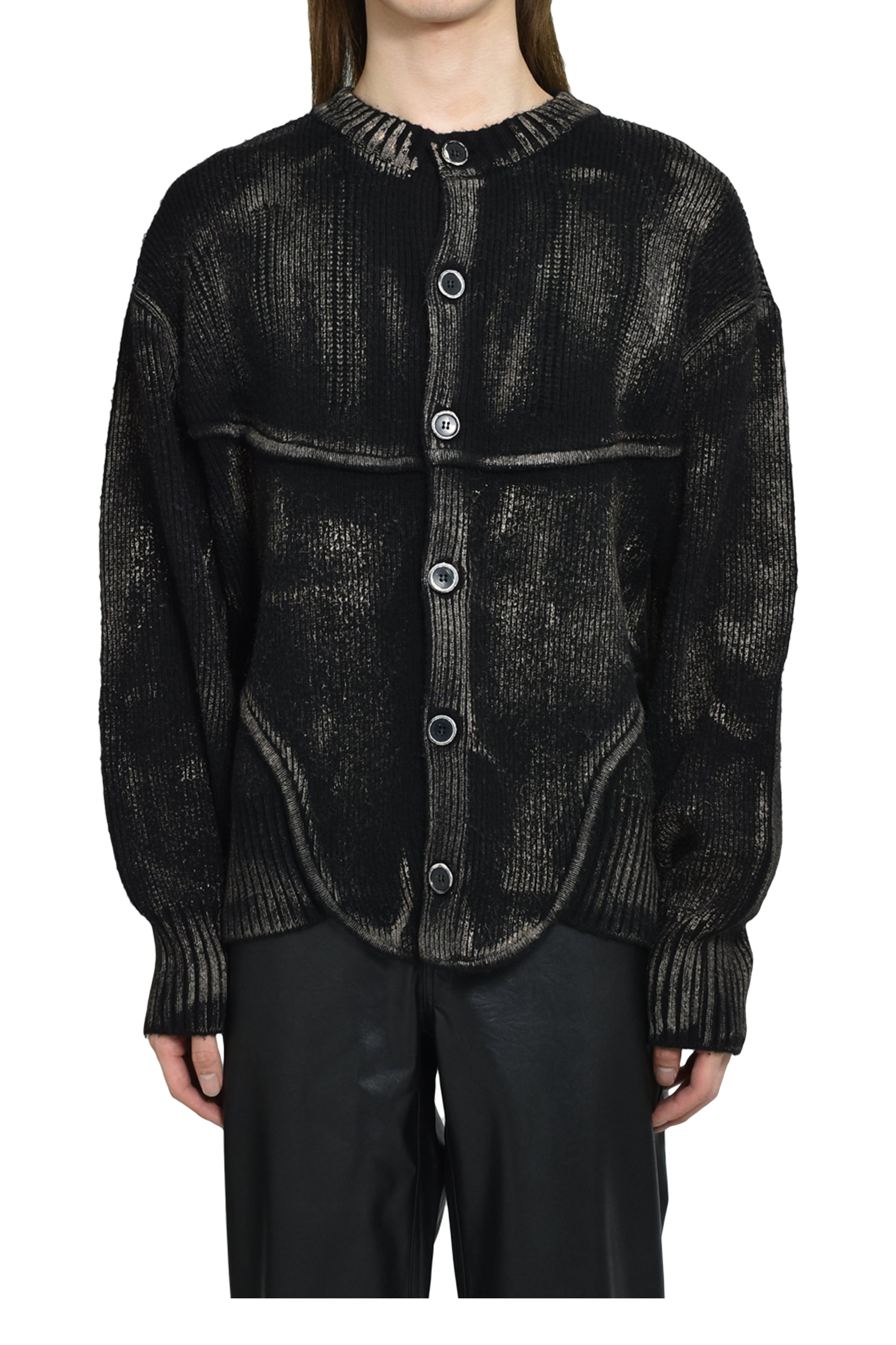 PAINTED CORSET KNIT CARDIGAN / BLK