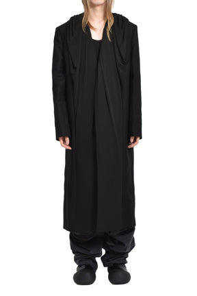 DRAPED HOOD COAT / BLK