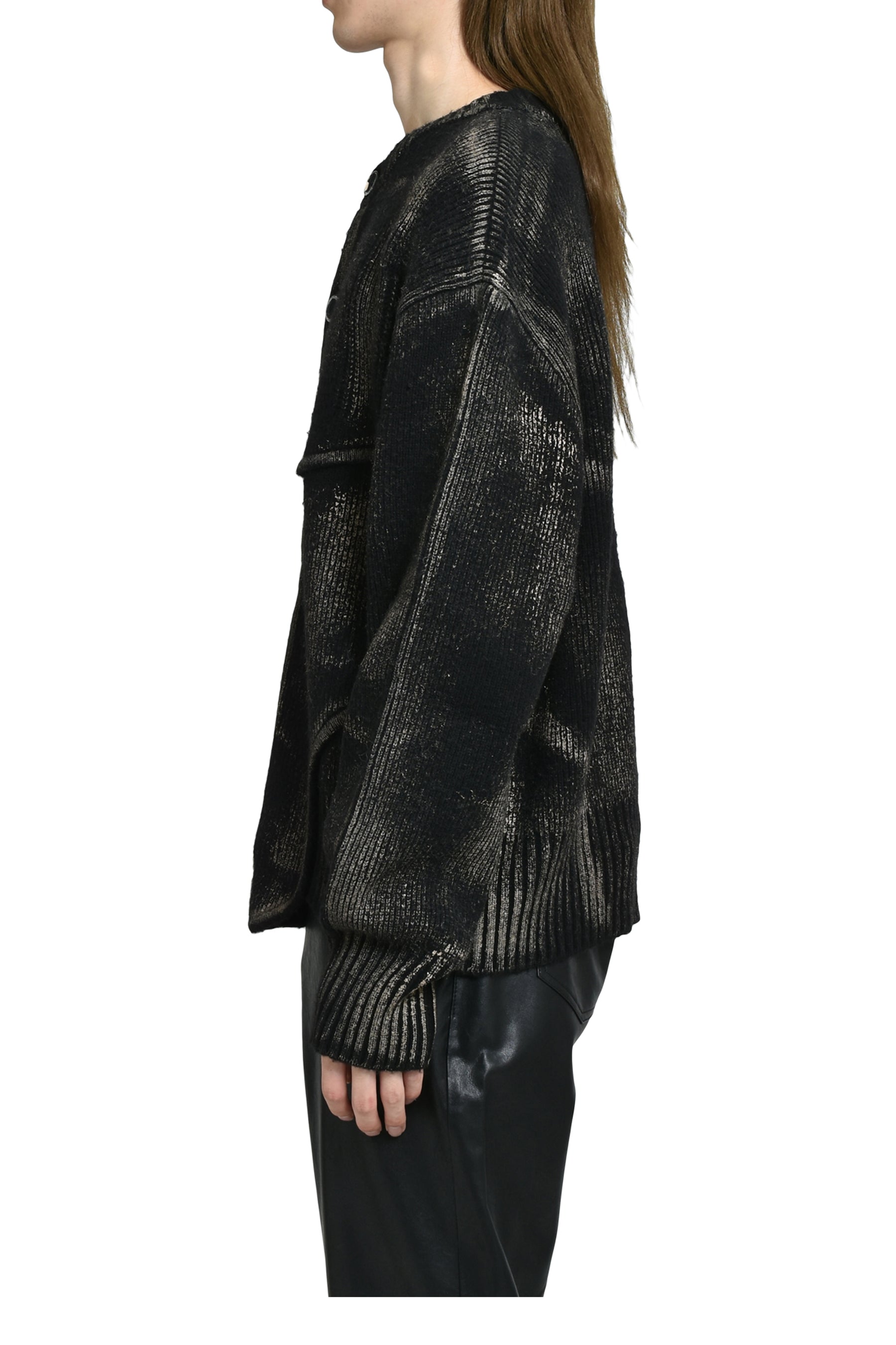 PAINTED CORSET KNIT CARDIGAN / BLK