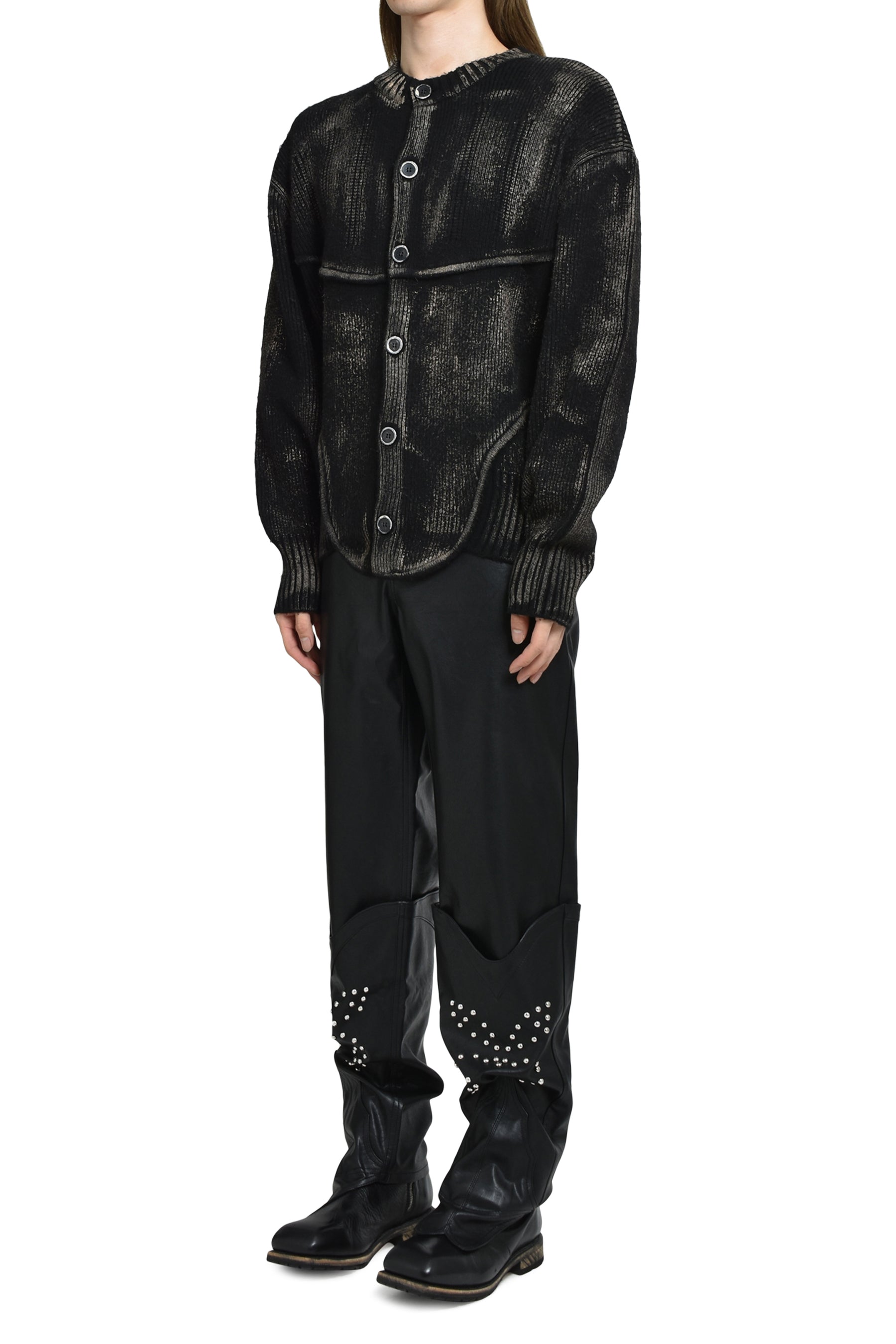 PAINTED CORSET KNIT CARDIGAN / BLK