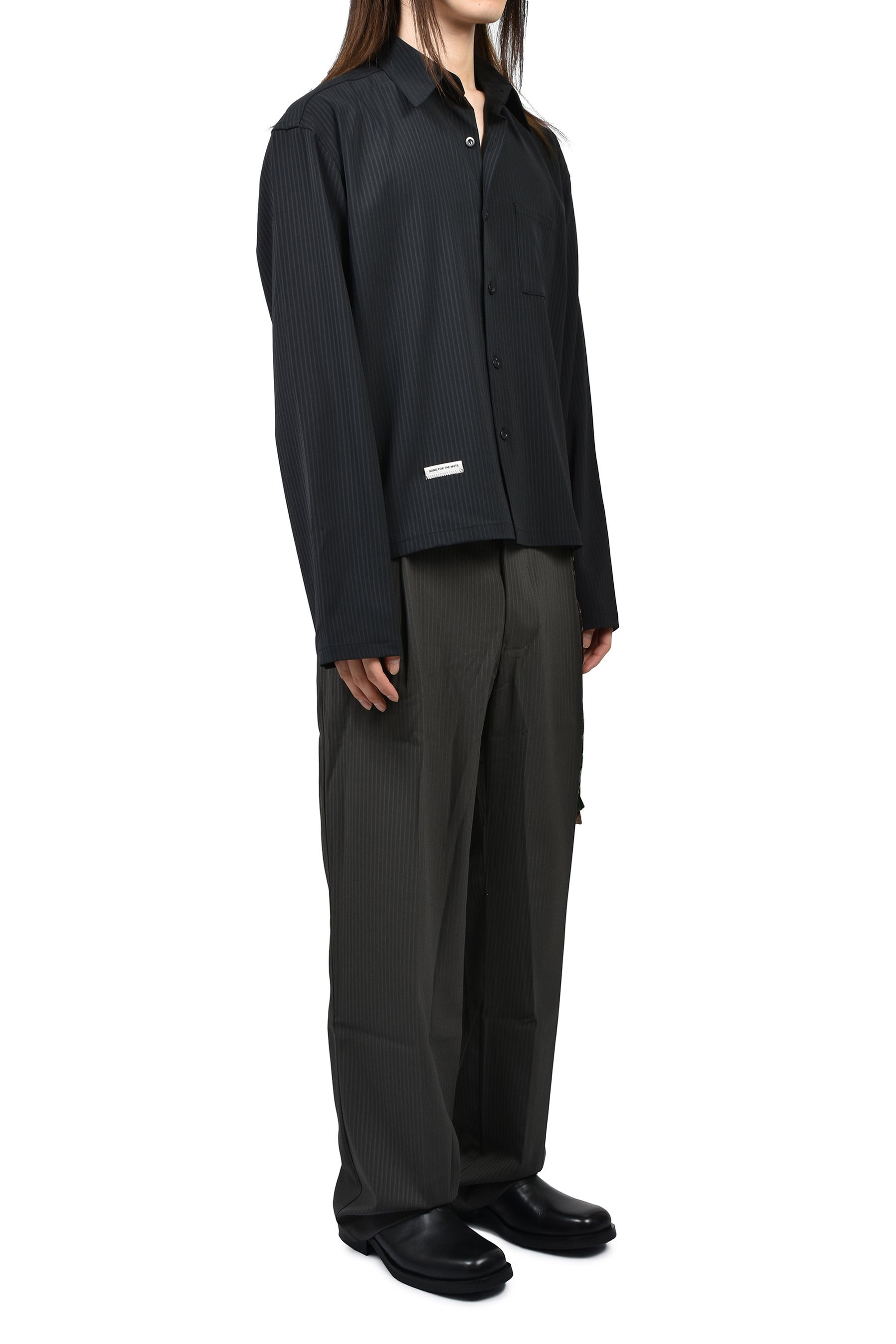 L/S CROPPED CASUAL SHIRT / NVY