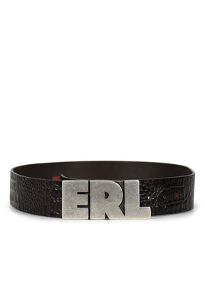 ERL LOGO CROCO EFFECT LEATHER BELT / BRW 