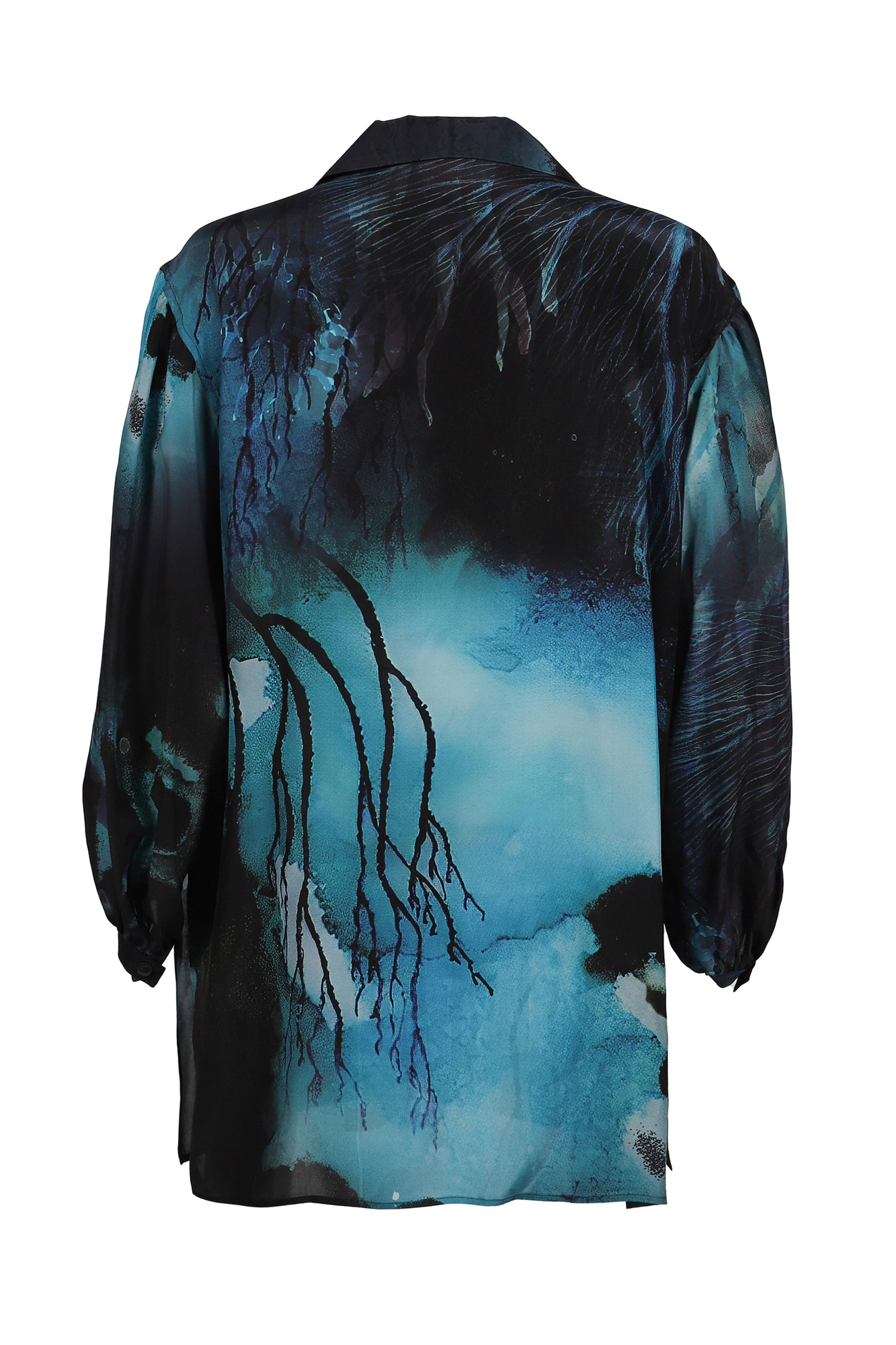 SEA PRINT SILK SHIRT / BLK