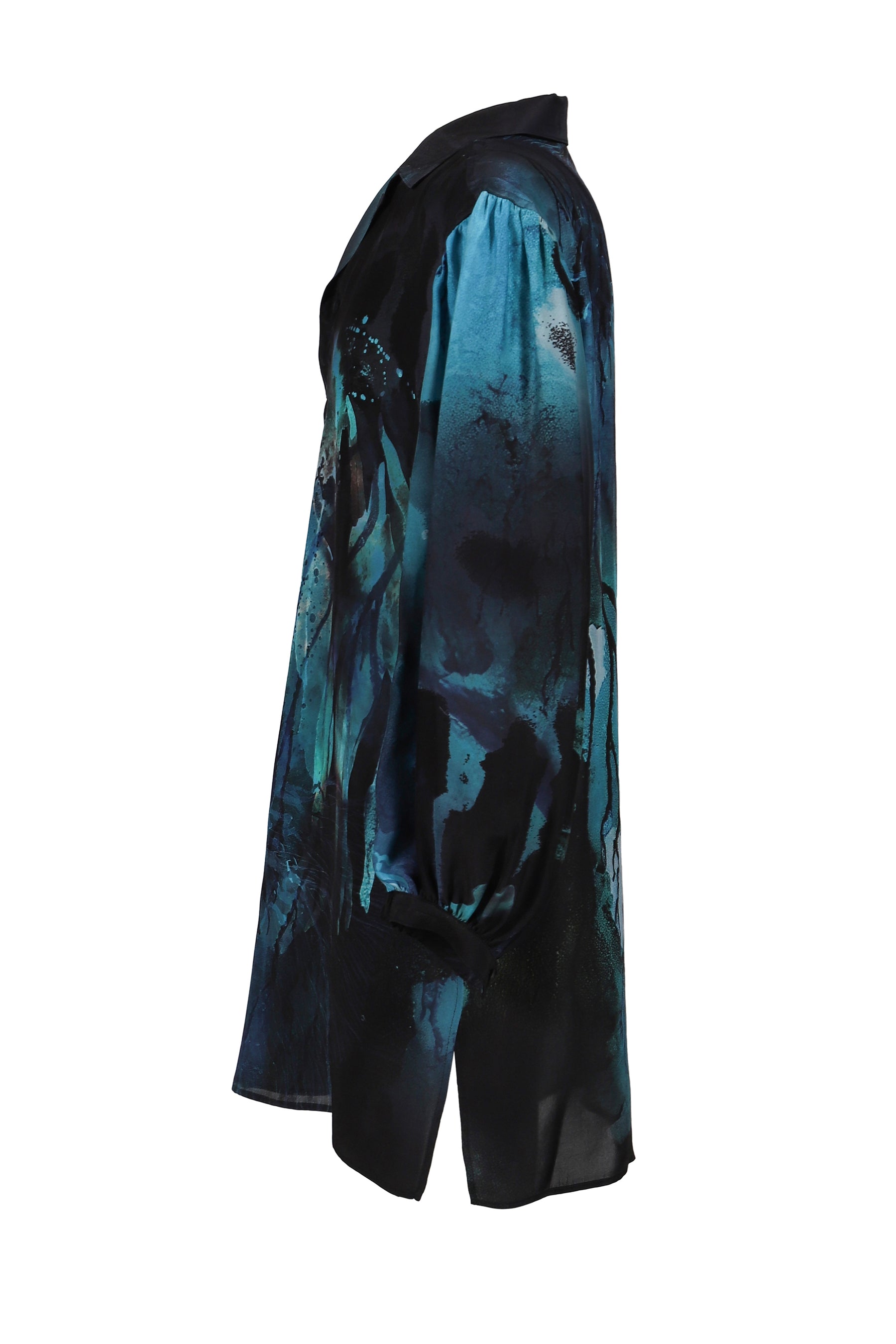 SEA PRINT SILK SHIRT / BLK