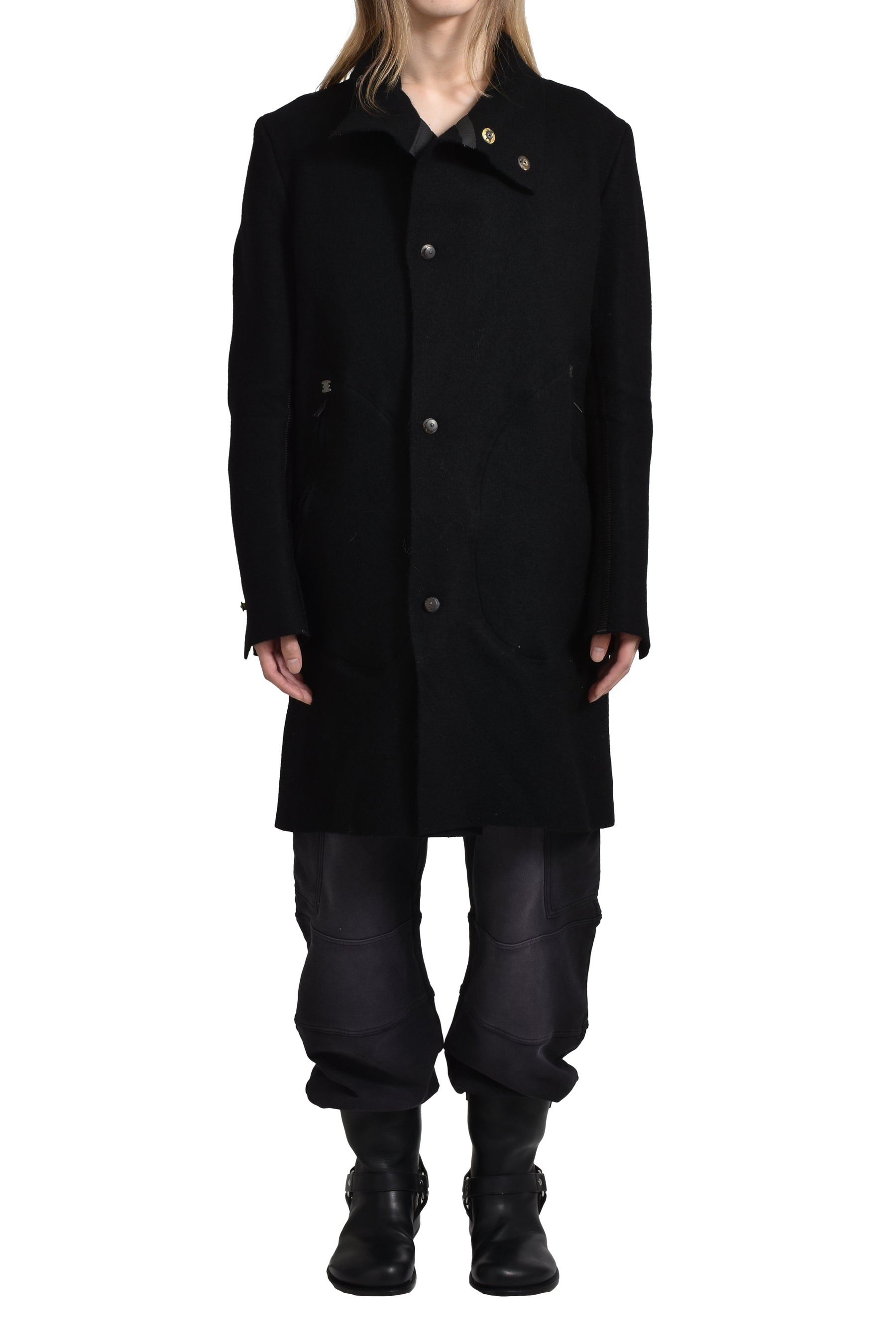 "SNOBINAR" LONG ASYMMETRIC COAT / BLK