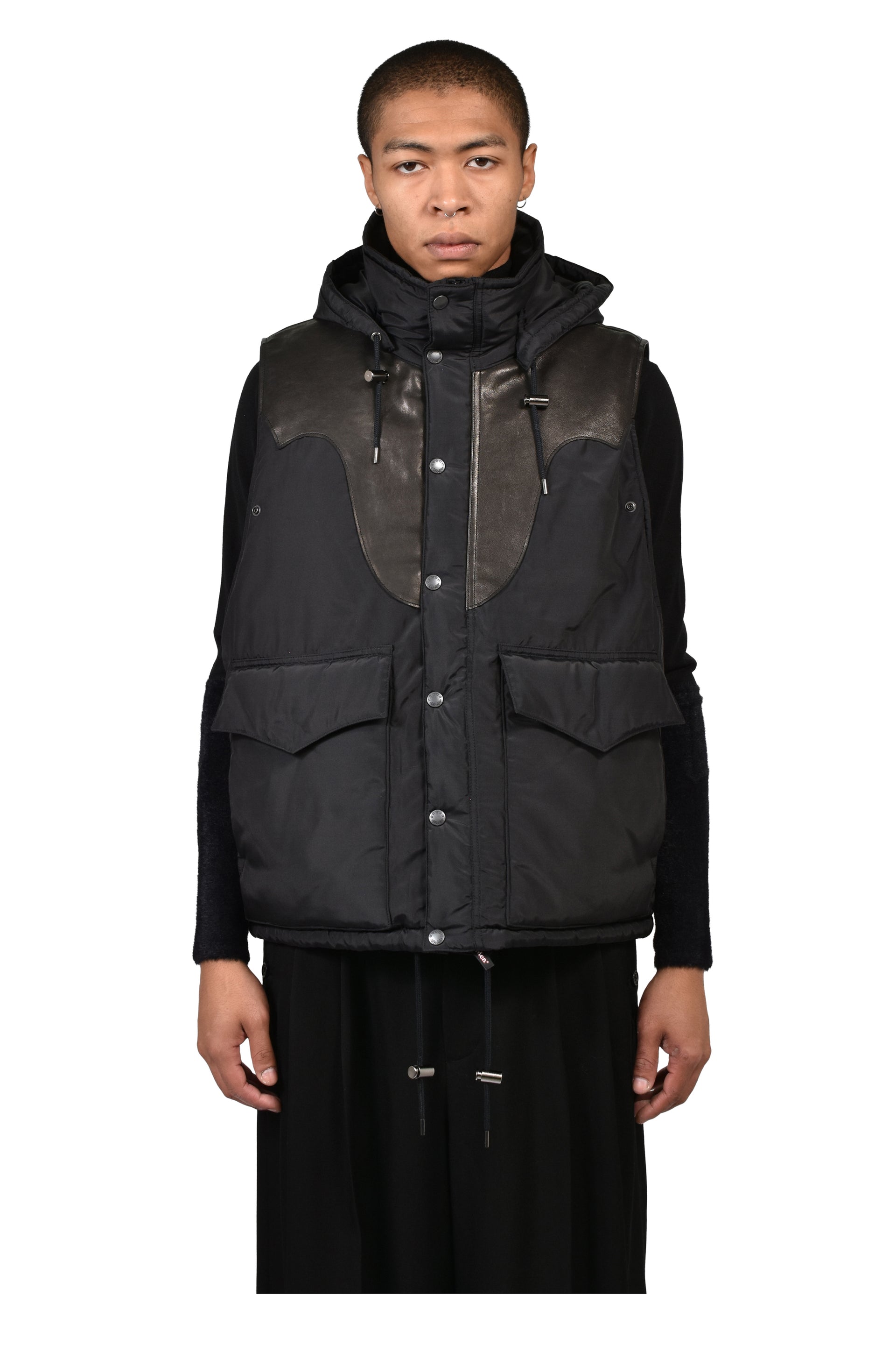"WENDY" WESTERN SILK-NYLON MOUNTAIN OVER VEST / BLK