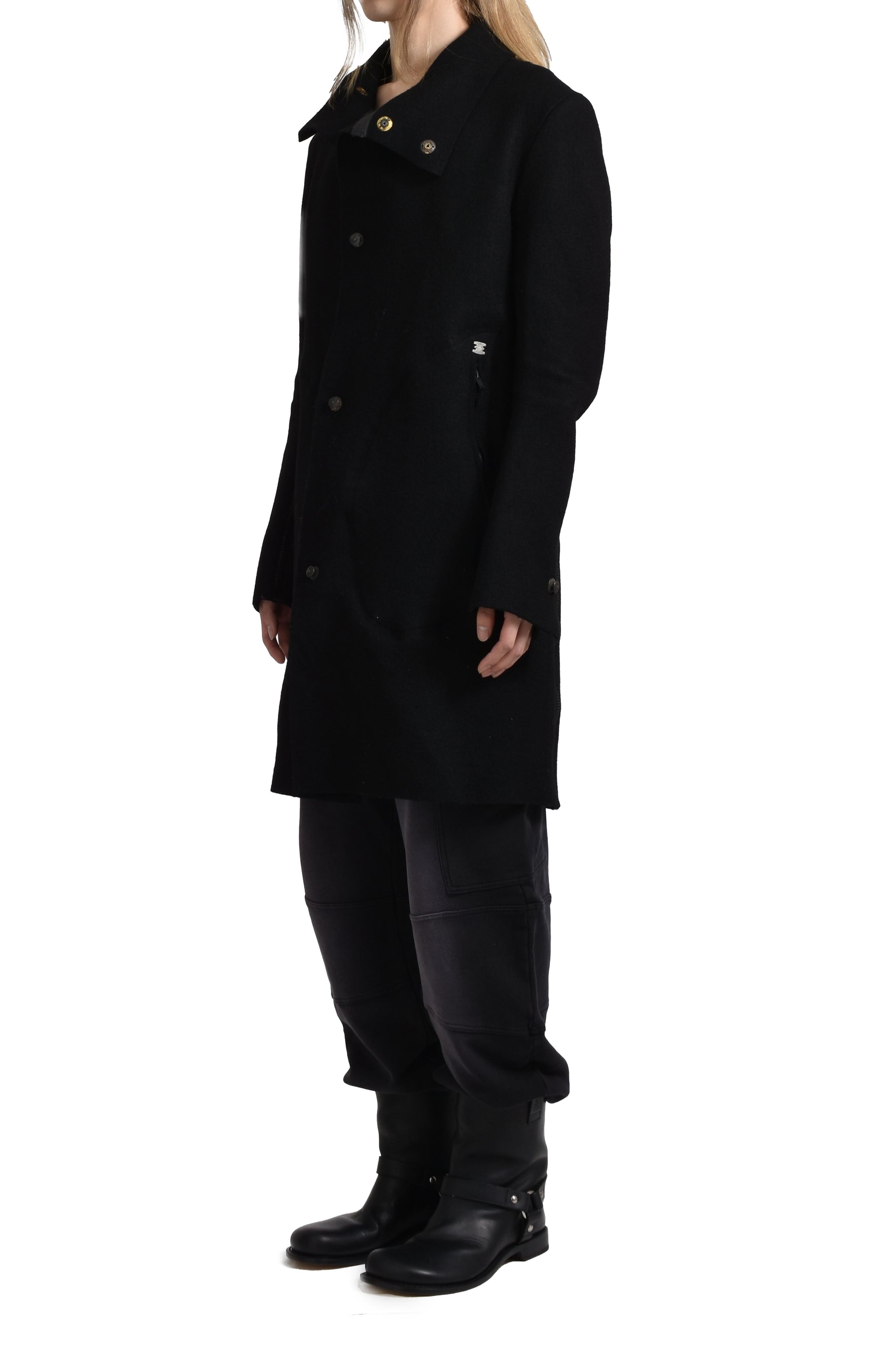 "SNOBINAR" LONG ASYMMETRIC COAT / BLK