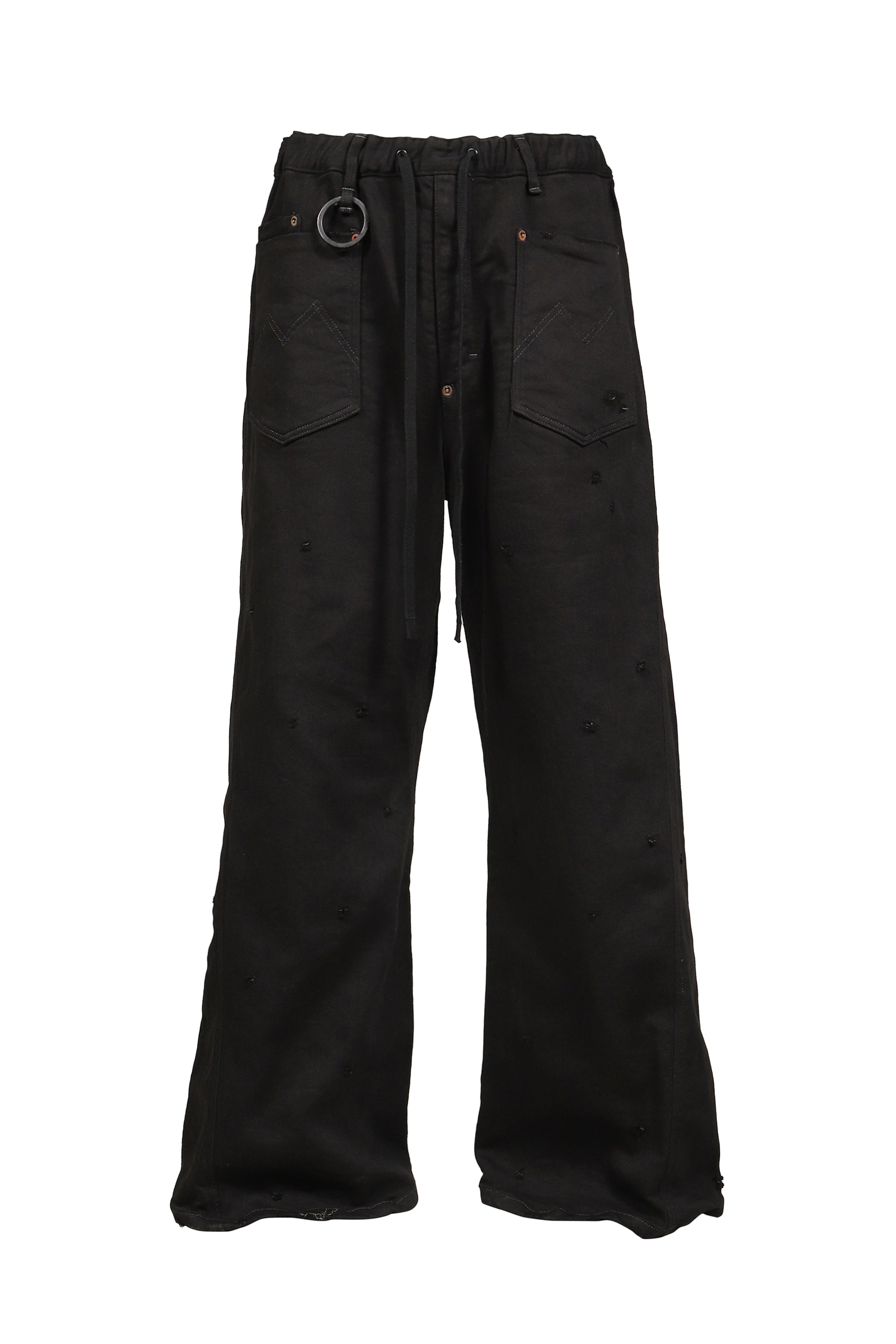 HOME WIDE JEANS WITH DAMAGE PANTS / BLK