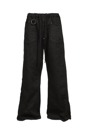 HOME WIDE JEANS WITH DAMAGE PANTS / BLK