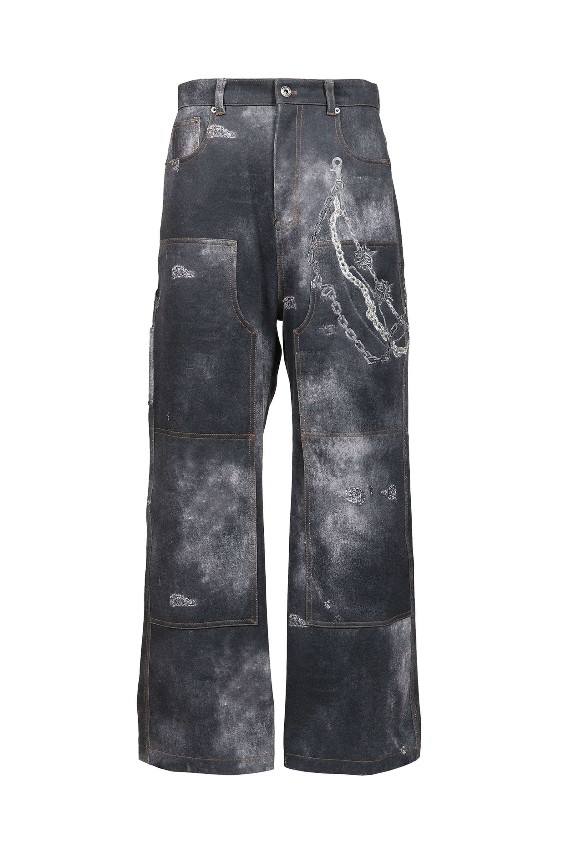 BLACK MENS TROMPE L'OEIL DENIM CARPENTER PANTS / BLK