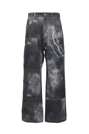BLACK MENS TROMPE L'OEIL DENIM CARPENTER PANTS / BLK