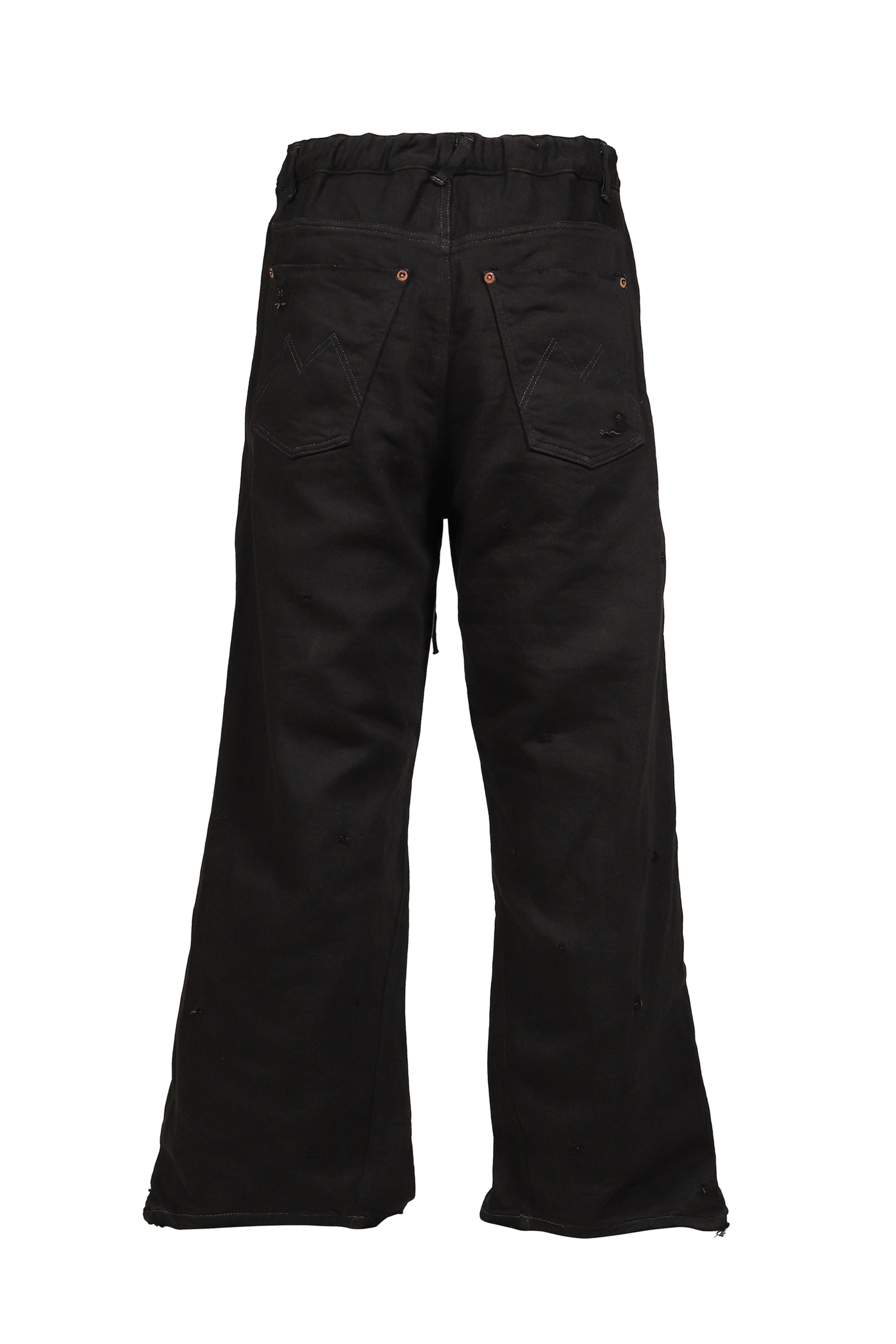 HOME WIDE JEANS WITH DAMAGE PANTS / BLK