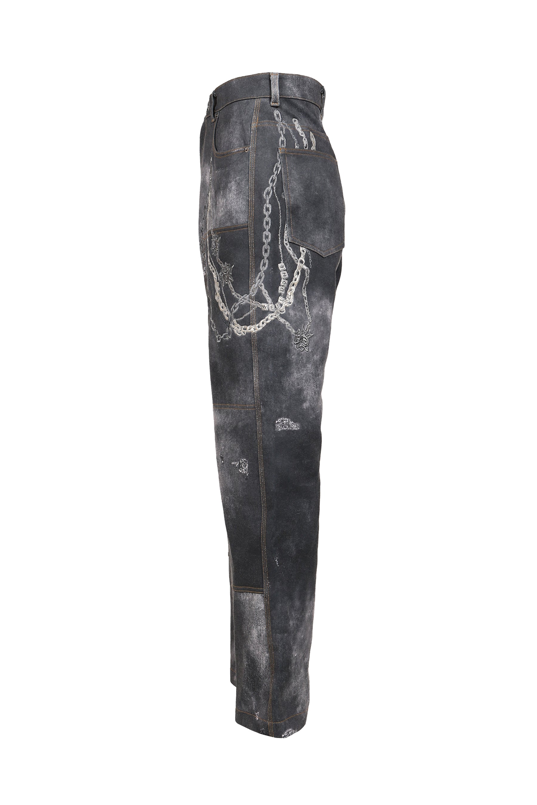 BLACK MENS TROMPE L'OEIL DENIM CARPENTER PANTS / BLK