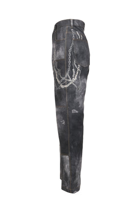 BLACK MENS TROMPE L'OEIL DENIM CARPENTER PANTS / BLK