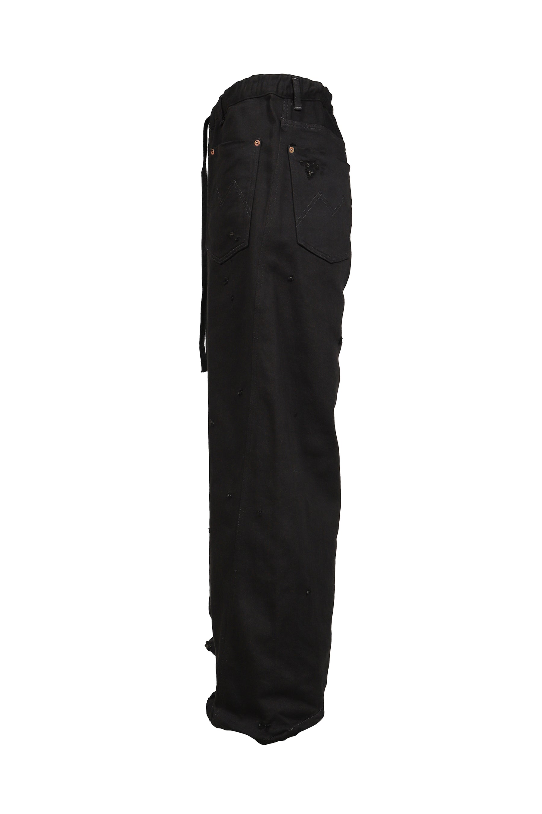 HOME WIDE JEANS WITH DAMAGE PANTS / BLK